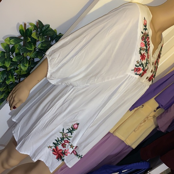 WHITE Embroidered floral Tent babydoll tunic blouse shirt top XL - Picture 9 of 11
